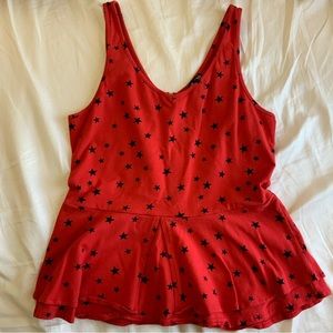 Express Peplum Red & Black Starry Women’s Top
